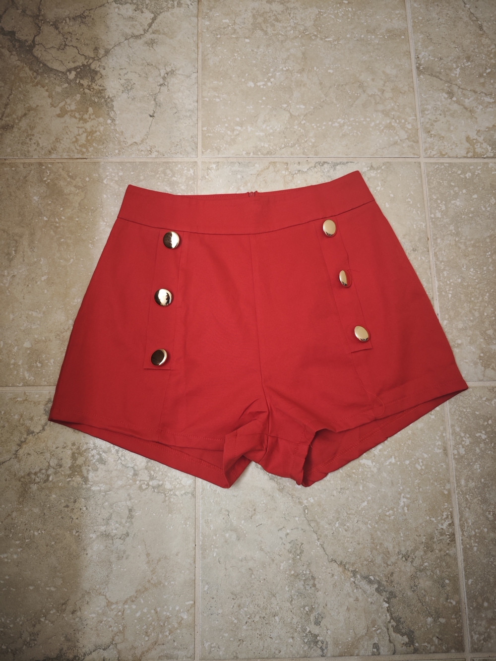 High-Waist Red Button-Front Women’s Shorts